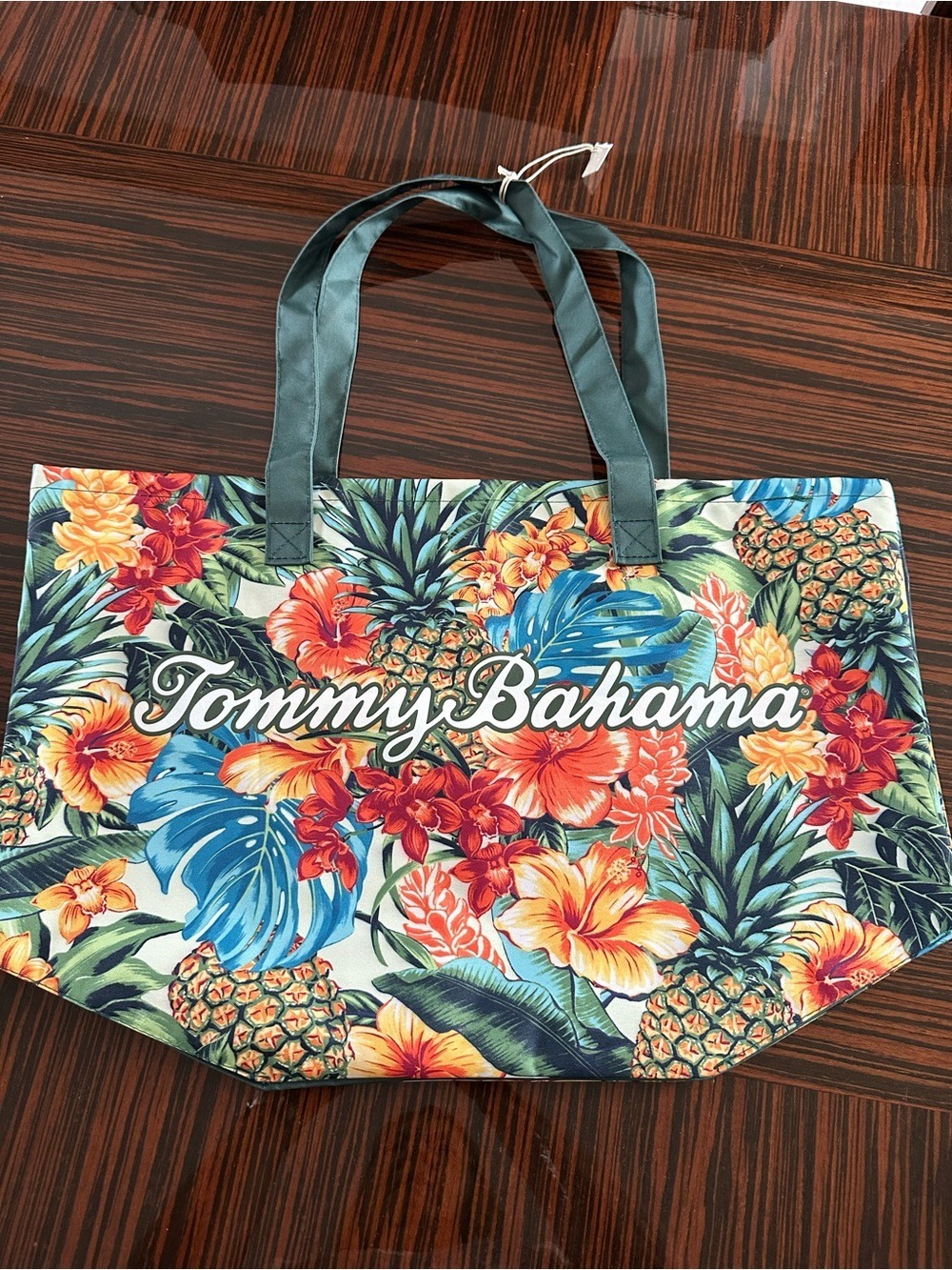 Tommy Bahama Tropical Floral Pineapple Tote - Blue Green Multicolor